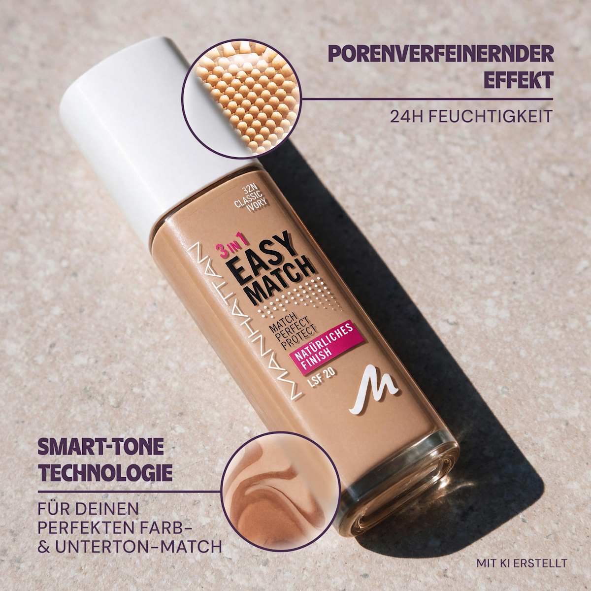 MANHATTAN Cosmetics Easy Match Foundation, 32N Classic Ivory, 30 ml