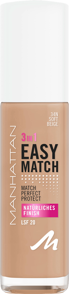 MANHATTAN Cosmetics Easy Match Foundation, 34N Soft Beige, 30 ml