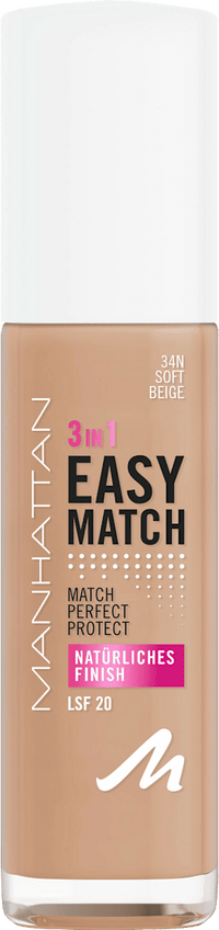 MANHATTAN Cosmetics Easy Match Foundation, 34N Soft Beige, 30 ml