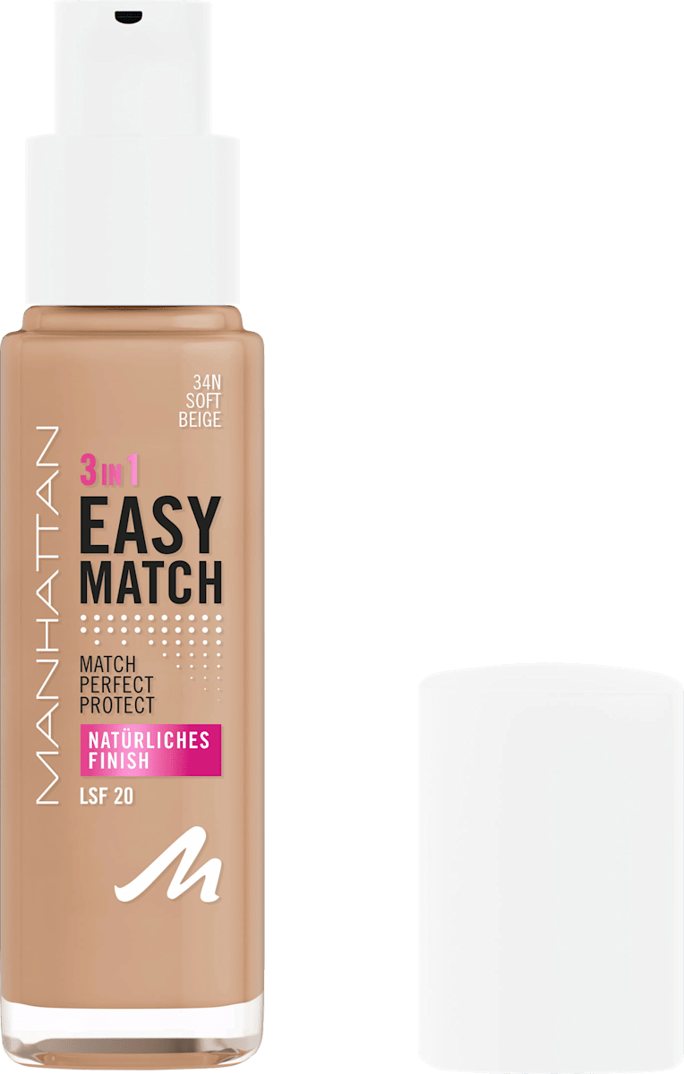 MANHATTAN Cosmetics Easy Match Foundation, 34N Soft Beige, 30 ml