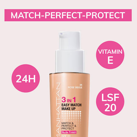 Foundation 3in1 Easy Match Rose Beige 36, LSF 20, 30 ml