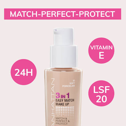 Foundation 3in1 Easy Match Soft Porcelain 30, LSF 20, 30 ml