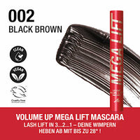 Mascara Volume Up Mega Lift 002 Black Brown, 10 ml