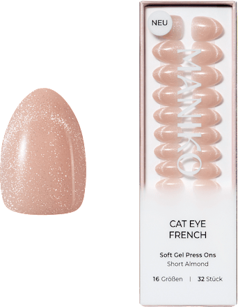 Künstliche Nägel Soft Gel Press Ons Cat Eye French Short Almond, 32 St