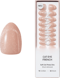 Künstliche Nägel Soft Gel Press Ons Cat Eye French Short Almond, 32 St