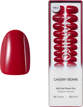 Maniko Künstliche Nägel Soft Gel Press Ons Cherry Bomb Medium Round, 32 St