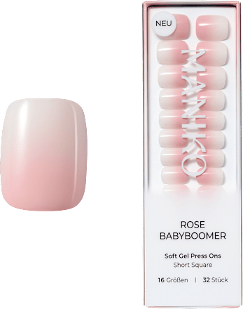 Künstliche Nägel Soft Gel Press Ons Rose Babyboomer Short Square, 32 St