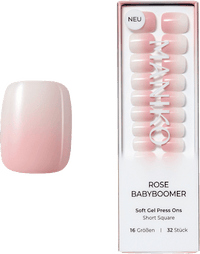 Künstliche Nägel Soft Gel Press Ons Rose Babyboomer Short Square, 32 St