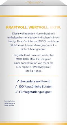 Manuka Honig Hustenbonbons Schwarze Johannisbeeren-Geschmack, 100 g