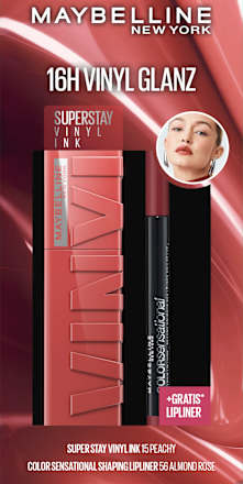 Lippenstift Set Super Stay Vinyl Ink 15 & gratis Lipliner Color Sensational 56, 1 St