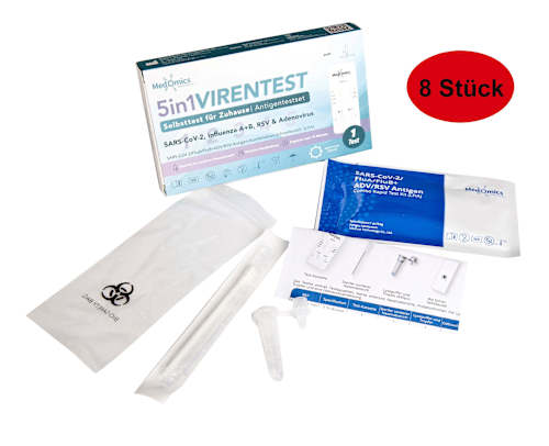 5-in-1 virustest zelftest SARS-CoV-2, Influenza A/B, RSV &amp; Adenovirus, 8 stuks