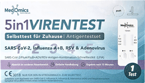 5in1 Virentest Selbsttest SARS-CoV-2, Influenza A/B, RSV & Adenovirus, 1 St