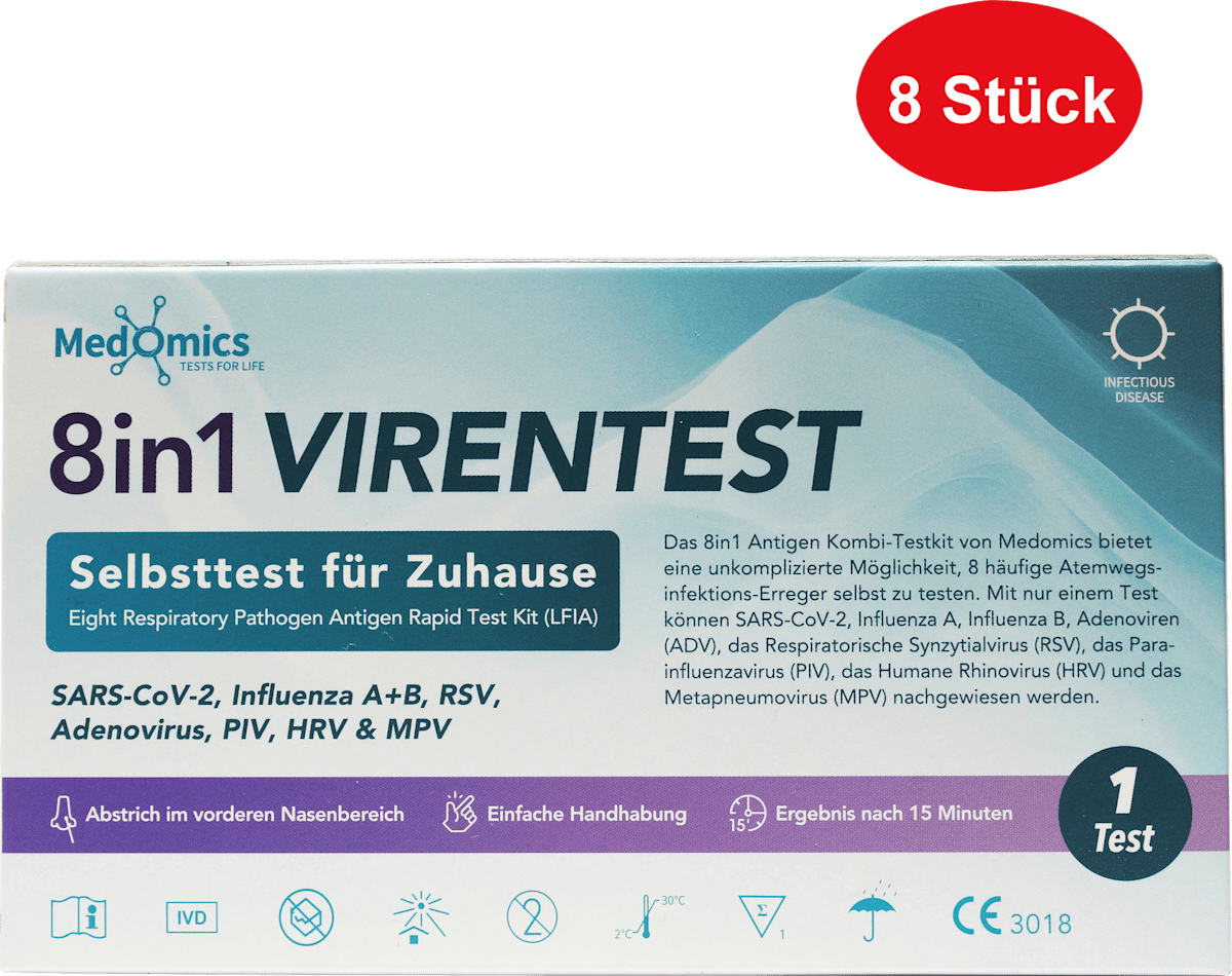 Medomics 8in1 Kombi Virentest Selbsttest, 8 St