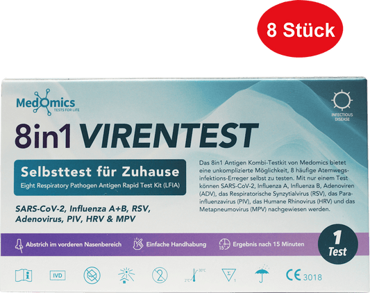 Medomics Test combiné 8 en 1 de dépistage viral, autotest, 8 unités