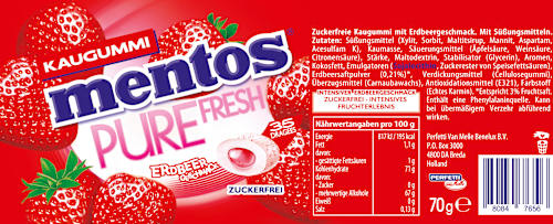 Kaugummi, Pure Fresh Erdbeere, zuckerfrei (35 Stück), 70 g