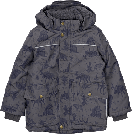 Schneejacke mit Fleece-Futter & Wald-Muster, grau, Gr. 98/104, 1 St