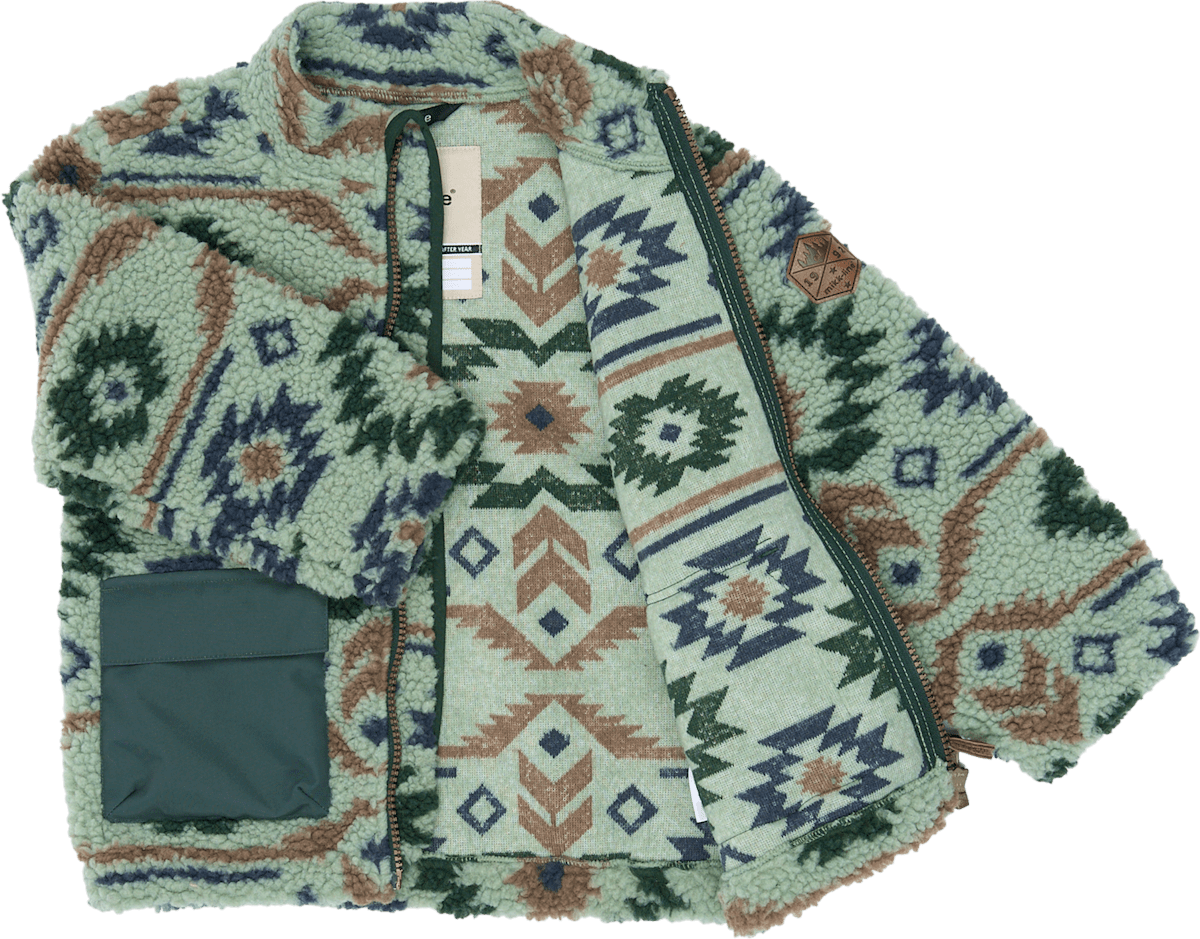 Mikk-Line Teddyjacke mit Jacquard-Muster, grün, Gr. 122/128, 1 St