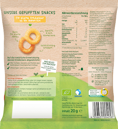 Babysnack Knusperkringel Tomate & Karotte-Kürbis ab 10+ Monaten, 20 g