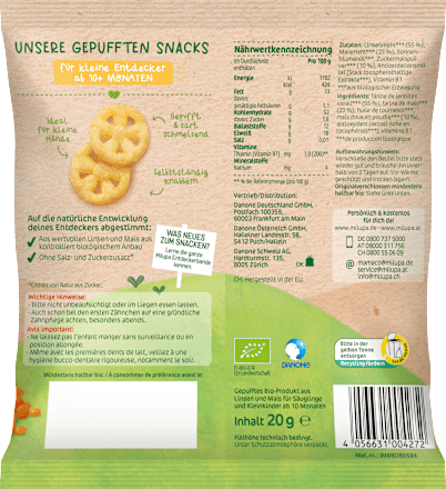 Babysnack Knusperräder Linse-Mais ab 10+ Monaten, 20 g