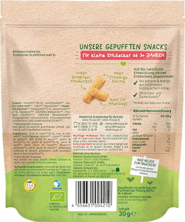 Kindersnack Knusperröllchen Banane-Mango ab 3+ Jahren, 30 g