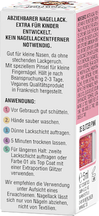 Nagellack Peel-Off Glitzer pink für Kinder, 5 ml