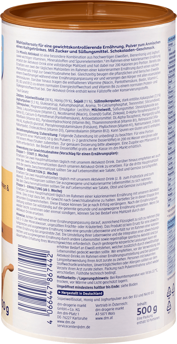 Mivolis Aktivkost Pulver Schoko, 500 g