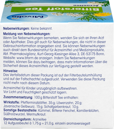 Medicinale thee, bittere thee (12 zakjes), 21 g