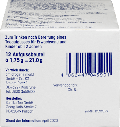 Medicinale thee, bittere thee (12 zakjes), 21 g