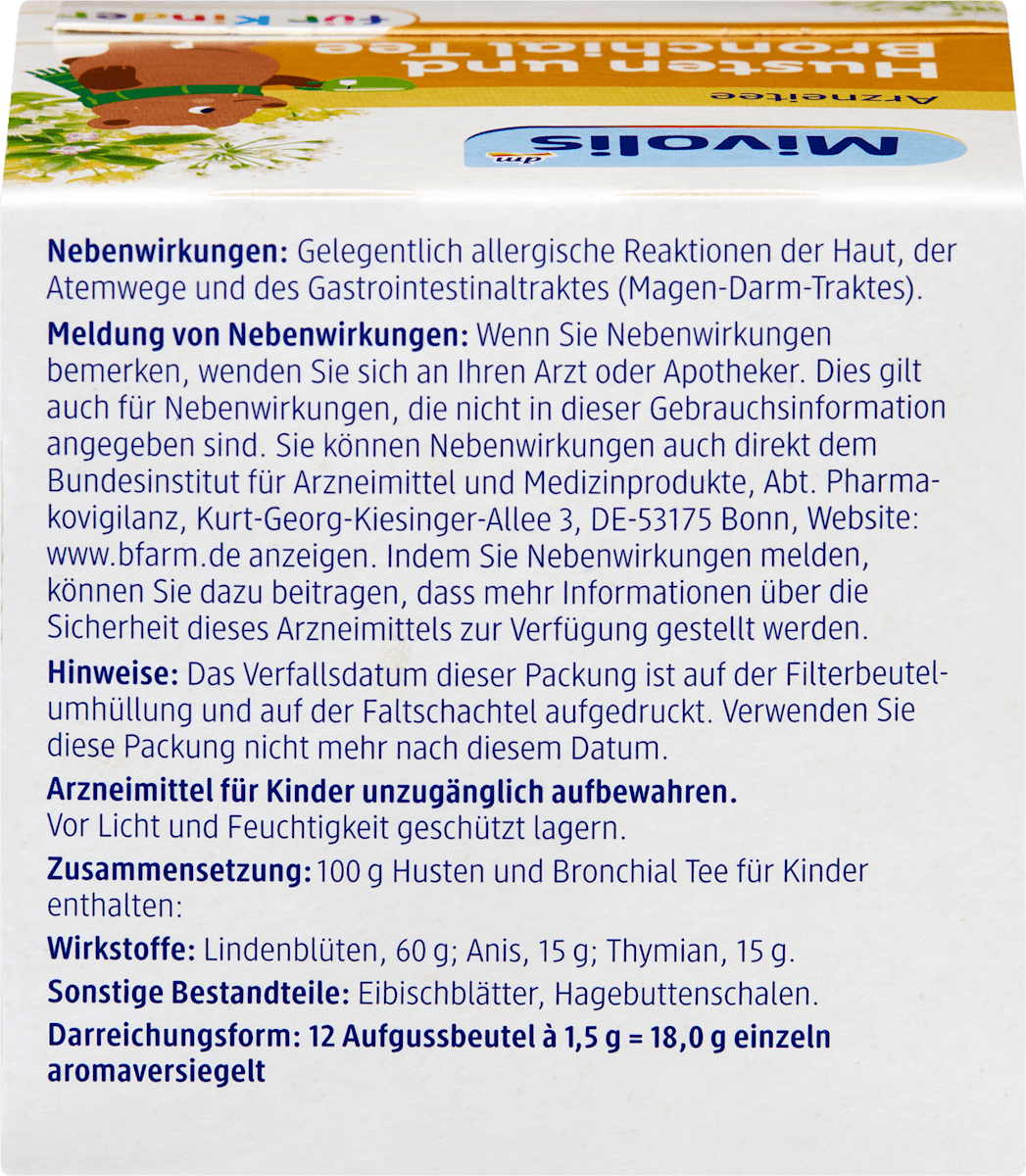 Arzneitee, Husten & Bronchial Tee für Kinder (12 Beutel), 18 g