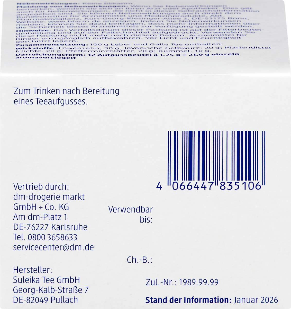 Mivolis Arzneitee, Leber & Galle Tee (12 Beutel), 21 g