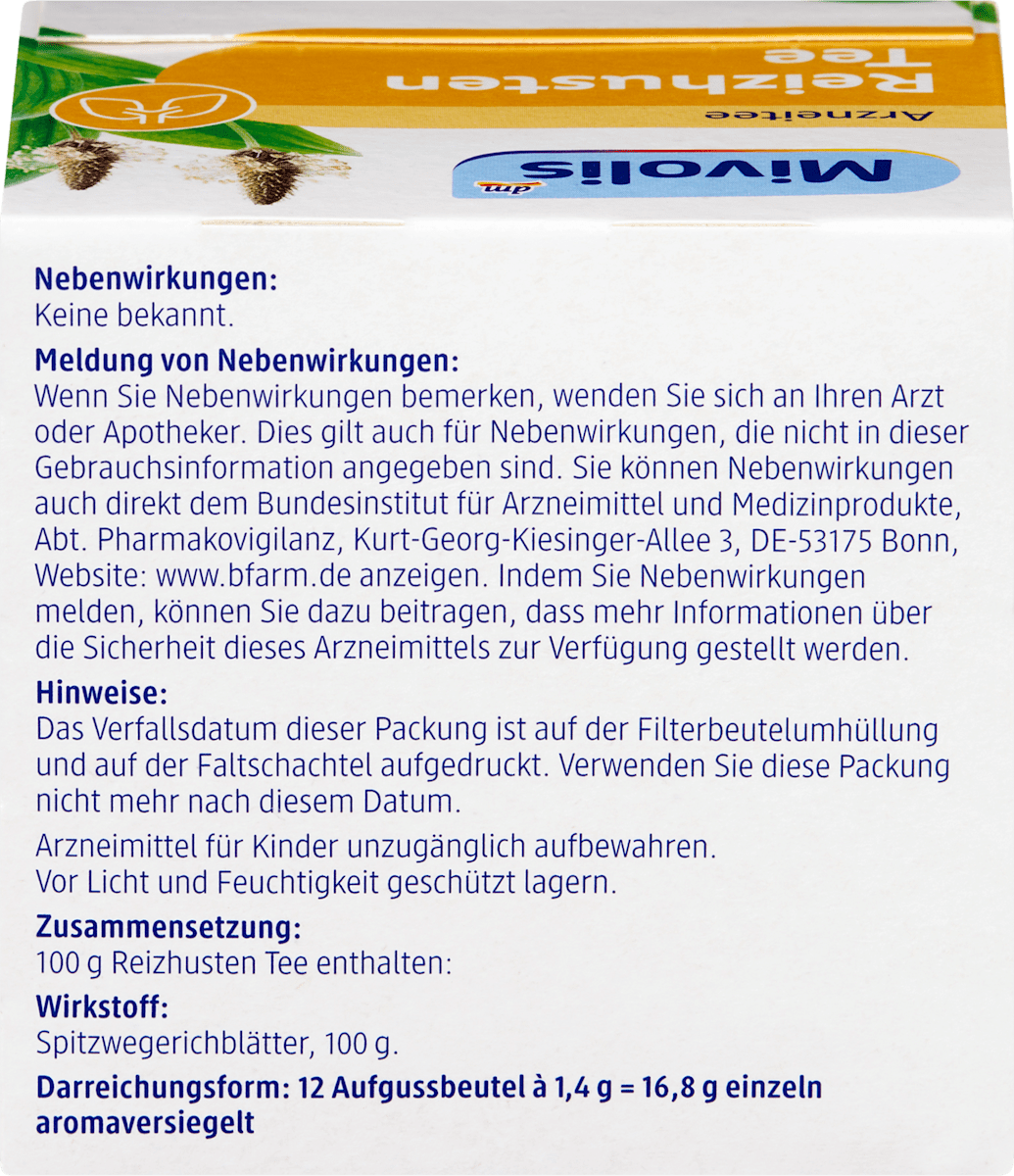 Mivolis Arzneitee, Reizhusten Tee (12 Beutel), 16,8 g