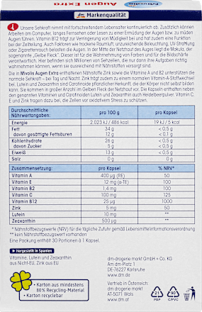 Augen Extra Sehkraft + Schutz, Tag + Nacht, Kapseln, 30 St., 28,8 g Mivolis