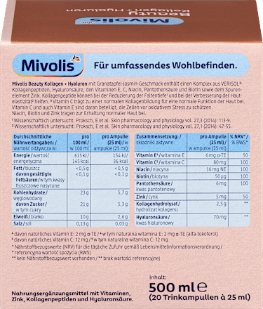 Beauty Kollagen + Hyaluron, Trinkampullen, 20 St, 500 ml