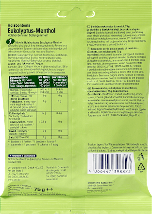 Suikervrije eucalyptus-menthol snoepjes, 75 g