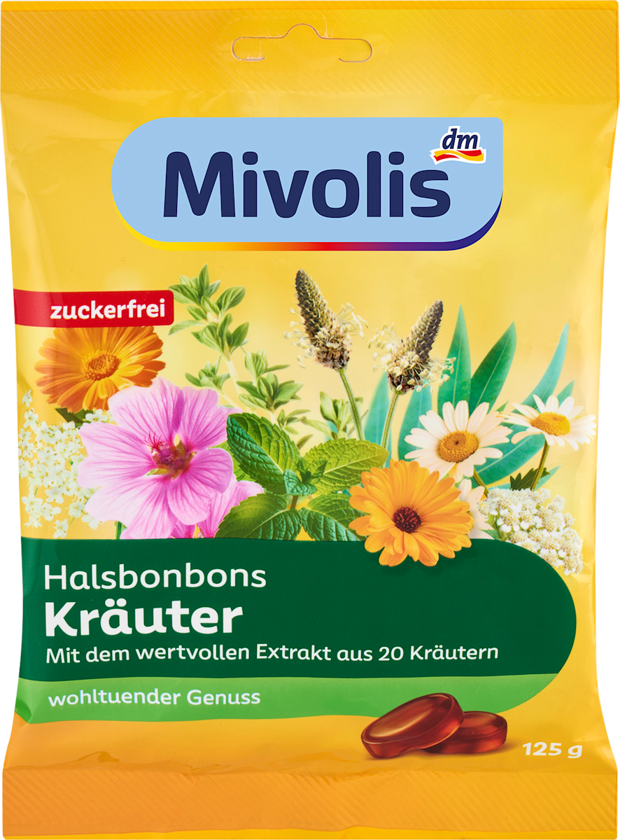 Mivolis Bonbon, Halsbonbons Kräuter, zuckerfrei, 125 g