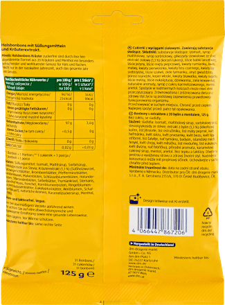 Bonbon, Halsbonbons Kräuter, zuckerfrei, 125 g