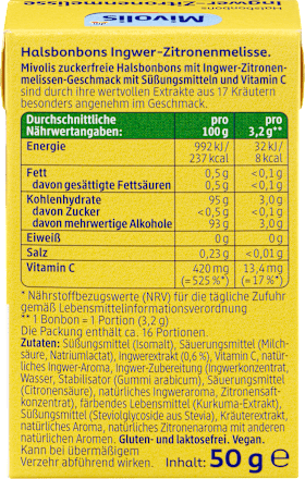 Bonbon, Ingwer-Zitronenmelisse, zuckerfrei, 50 g