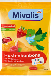 Bonbon, rote und gelbe Früchte für Kinder, zuckerfrei, 75 g