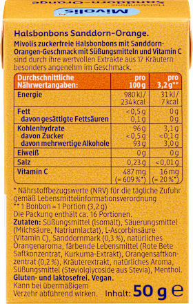 Bonbon, Sanddorn-Orange, zuckerfrei, 50 g