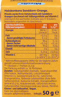 Bonbon, Sanddorn-Orange, zuckerfrei, 50 g