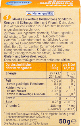 Duindoorn-sinaasappel snoep, suikervrij, 50 g