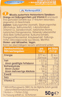 Duindoorn-sinaasappel snoep, suikervrij, 50 g