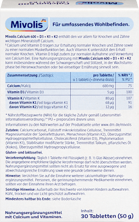 Calcium 600 + D3 + K1 + K2 Tabletten 30 St, 50 g