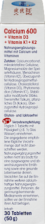 Calcium 600 + Vitamine D3 + K1 + K2, 30 stuks, 50 g