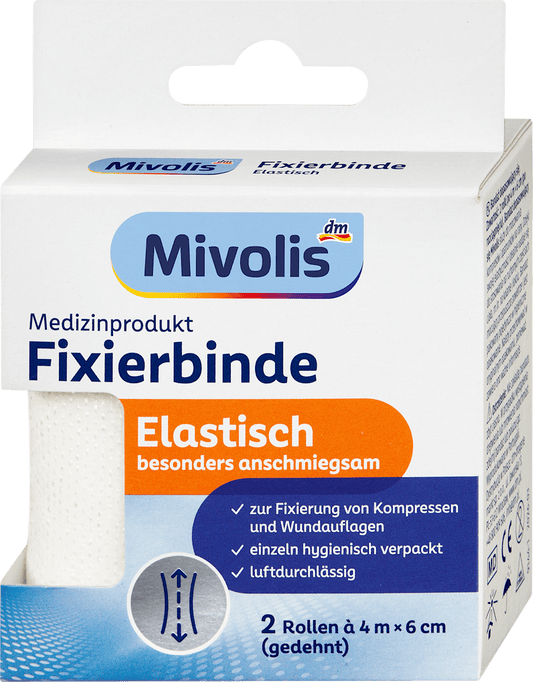 Mivolis Bandes de contention élastiques, 6 cm x 4 m (étirées), 2 rouleaux, 1 pqt