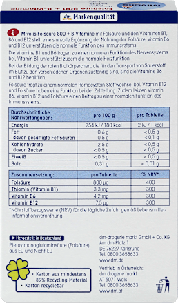Foliumzuur 800 + B-vitamines, 60 tabletten, 19 g