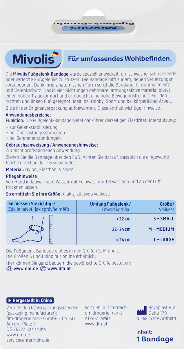 Mivolis Fußgelenk-Bandage Gr. M, 1 St