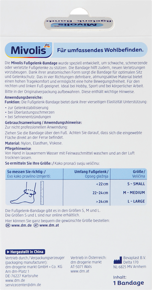Mivolis Fußgelenk-Bandage Gr. S, 1 St