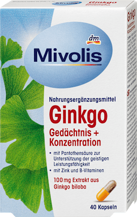 Ginkgo Gedächtnis + Konzentration Kapseln, 40 St., 20 g Mivolis