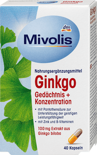 Ginkgo Gedächtnis + Konzentration Kapseln, 40 St., 20 g Mivolis